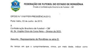 Federação envia ofício à CBF e Vilhena (RO) vai disputar a Série D